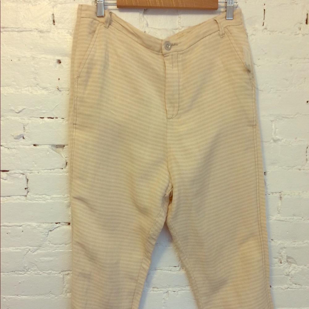Free People Linen Cropped Pants Beige Stripe 12